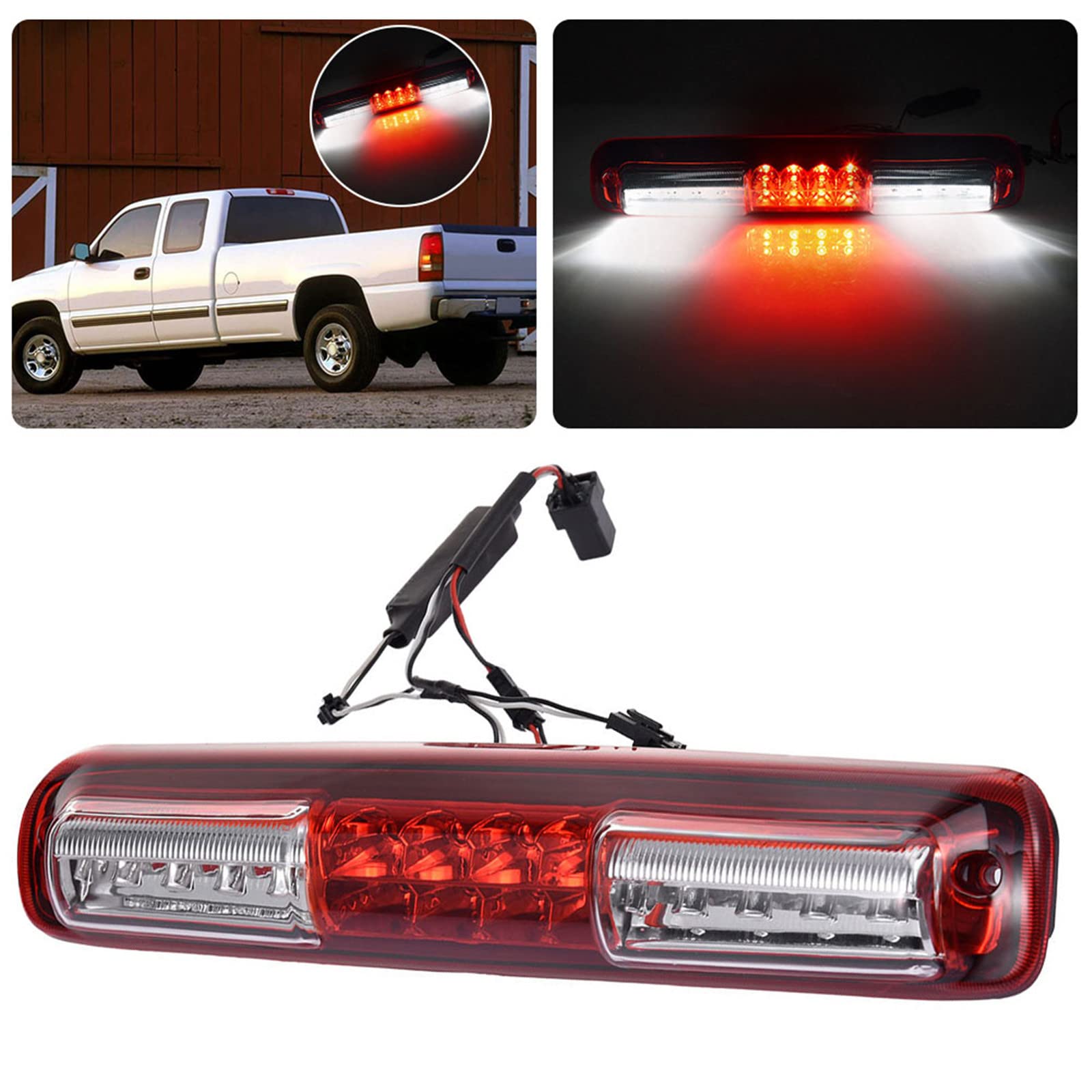 Photo 1 of LED Tail High Mount 3rd Third Brake Light Cargo Lamp Waterproof Replacement for 1999-2006 Chevy Silverado/GMC Sierra 1500 2500 3500 HD, 07 Silverado/ Sierra 1500 2500 3500 HD Classic Red/White LED