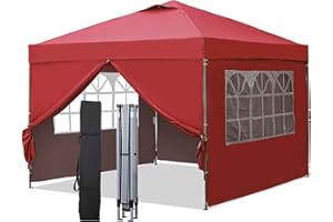 GDY 10'x10' Easy Set Up Camping Canopy, Pop Up Tent with 4 Piece Sidewalls, Easy Up Canopy for Events, Parties, Gatherings, Camping, Red.