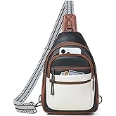 Leresas Sling Bag for Women Crossbody Bag Fanny Pack Cross Body Sling Purse Vegan Leather Trendy Travel Purse Black/White/Brown