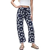 Kedera Women Printed Barrel Jeans High Waist Drawstring Denim Pants Wide Leg Printed Horseshoe Jeans with Pockets