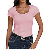 Roselux Women's Scoop Neck Short Sleeve Fitted Shirts Summer Casual Stretchy Basic T-Shirt Tops