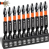 10-Pack Phillips Bits #2 Impact, 2-Inch Magnetic Phillips Head Drill & Screwdriver Bits, PH2 Premium S2 Steel 1/4" Hex Shank 