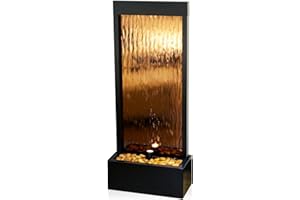 Alpine Corporation - Mirror Waterfall Fountain with Stones & Lights - Zen Indoor/Outdoor Decor for Office, Living Room, Patio, Entryway - 48 Inches (Bronze)