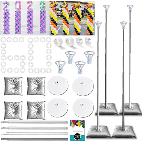 DECOJOY Balloon Columns Stand Set of 4, 7 Feet Telescoping Ballon Arches Stands with Bases for Floor, Height Adjustable Metal Ballon Tower Pillar Kits for Graduation, Birthday, Baby Shower