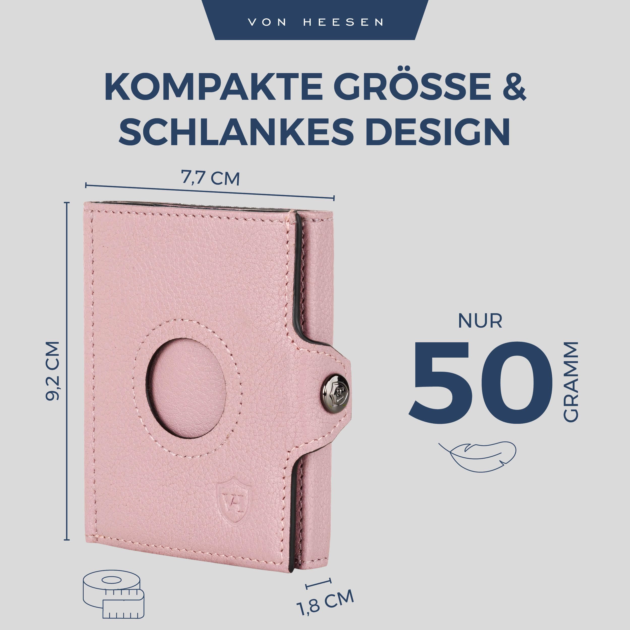 VON HEESEN Airtag Slim Wallet mit RFID-Schutz - Airtag Portmonee Herren klein aus echtem Leder - Mini Geldbörse - Kreditkartenetui Kartenetui - Portemonnaie Geldbeutel (Lavendel) 4