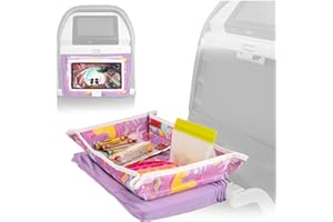 Lusso Gear Airplane Tray Table Cover - Organize Kids Travel Essentials - Snack & Toy Pockets for Airplane Toys for Toddlers 1-3 - Foldable iPad and Tablet Stand for Travel Toddler Essentials