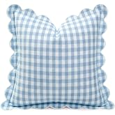 Chicplaid Gingham Scalloped Throw Pillow Cover 20"x20",Blue | Coastal Farmhouse Decor, Cushion for Backyard Poolside Patio, Indoor Outdoor Use, Throw Pillow Case for Porch Sofa
