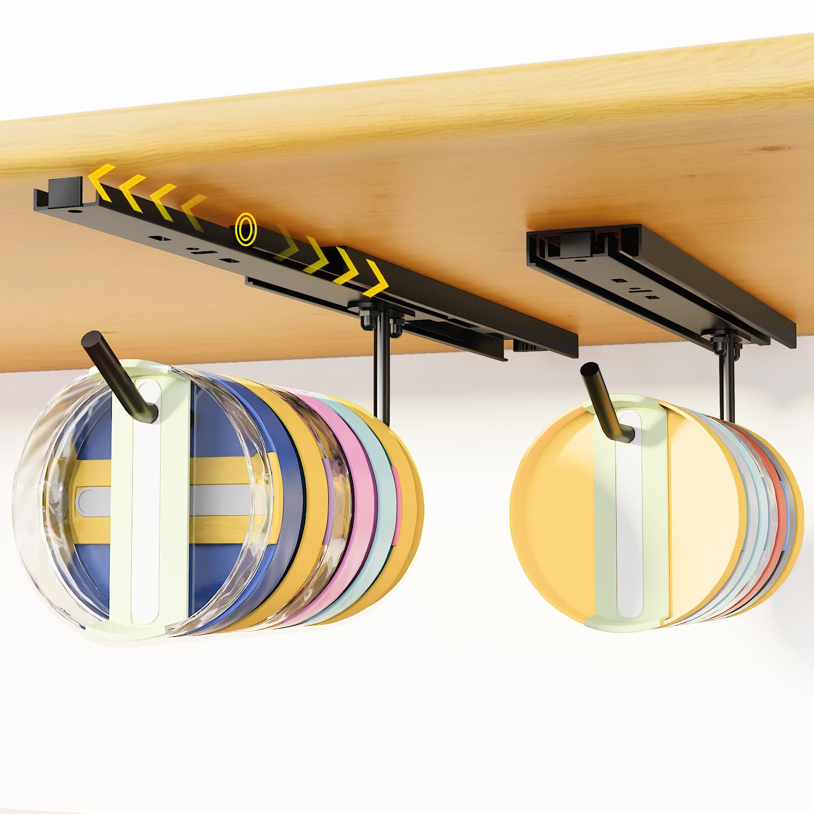 Photo 1 of 2 Pack Tumbler Lid Organizer Inside Cabinet with Telescoping Slides, Multifunctional Kitchen Hanger for Yeti/Stanley/Water Bottle/Cup Lid Holder, Easy Drilling Installation for Secure Long-term Use