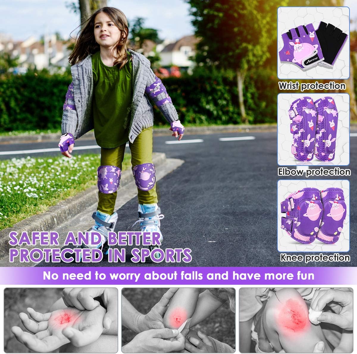 MOVTOTOP Knee Pads for Kids, Soft Kids Knee and Elbow Pads with Gloves Set-Reinforced Stitching Around, Toddler Sports Protective Gear with Mesh Bag for Kids Skateboard Rollerblading Bike Scoote : Sports & Outdoors