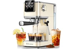 RELEXNOW Espresso Machine, 20 Bar Espresso Maker Milk Frother & LCD Panel, Hot & Iced Coffee Machine, Stainless Steel Espresso Coffee Machine with 41oz Water Tank for Cappuccino, Latte