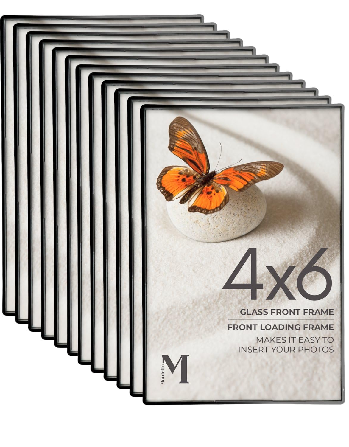 Photo 1 of MANTELLO ESSENTIALS 4x6 Picture Frame Set - Black 4x6 Frames for Photos, Artwork, and Postcards - Bulk Pack of 12 Black Picture Frames with Front-Loading Glass, Vertical/Horizontal