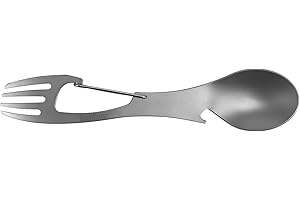 Kershaw Ration Multi Tool Spork, Stainless Steel Spoon, Fork, Carabiner and Bottle Opener, Regular and XL Sizes