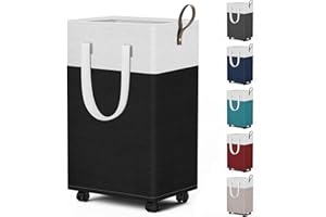HomeHacks 75L Rolling Laundry Basket with Wheels, Collapsible & Waterproof Laundry Hamper, Mobile Clothes Hamper, Storage Laundry Bins with Handles for Laundry Room, Bedroom, Bathroom & Dorm, Black
