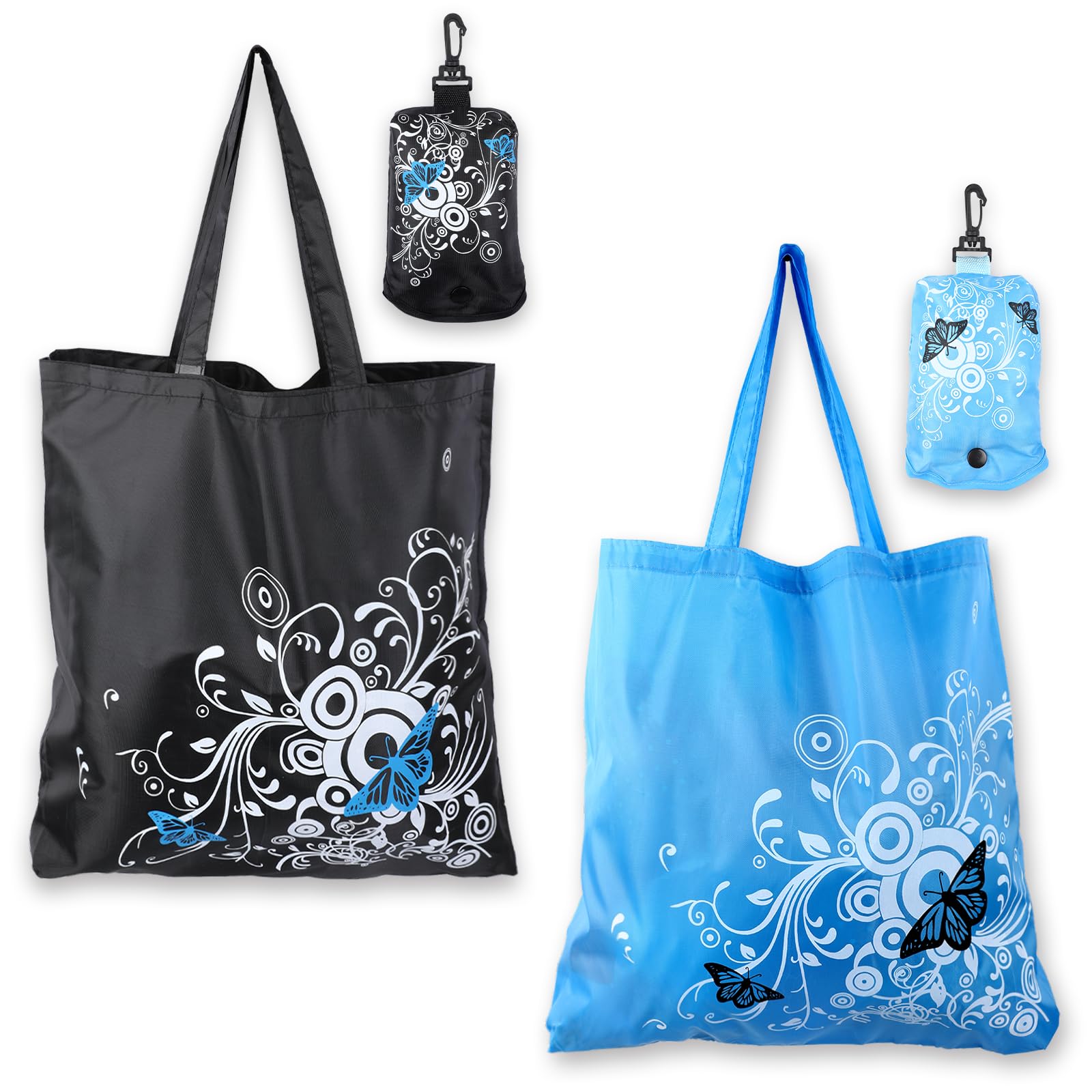 InnoHHustle 2 Pack Large Foldable Shopping Bag Reusable Tote Bags with Handles 17 x 18 Inch Floral Grocery Bags Washable Heavy Duty Handbag Shopping Cloth Bags for Daily Storage