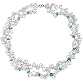 The Pearl Source 9-10mm Keshi Genuine White Freshwater Cultured Pearl Necklace for Women