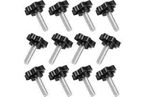 MroMax 12Pcs 1/4"-20 x 3/4" Threaded Knurled Thumb Nuts, Black Plastic Knobs Clamping Screws, Grip Knob Screw for Replacing Umbrella Base