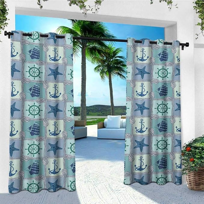 leinuoyi Ship, Outdoor Patio Curtains, Nautical Themed Artwork with