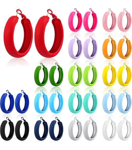 WUWEIJIAJIA 70s 80s Classic Vintage Big Colorful Matte Metal Hoop Earrings Retro Neon Large Earrings Party Dangle Drop Earrings Accessories For Women (White