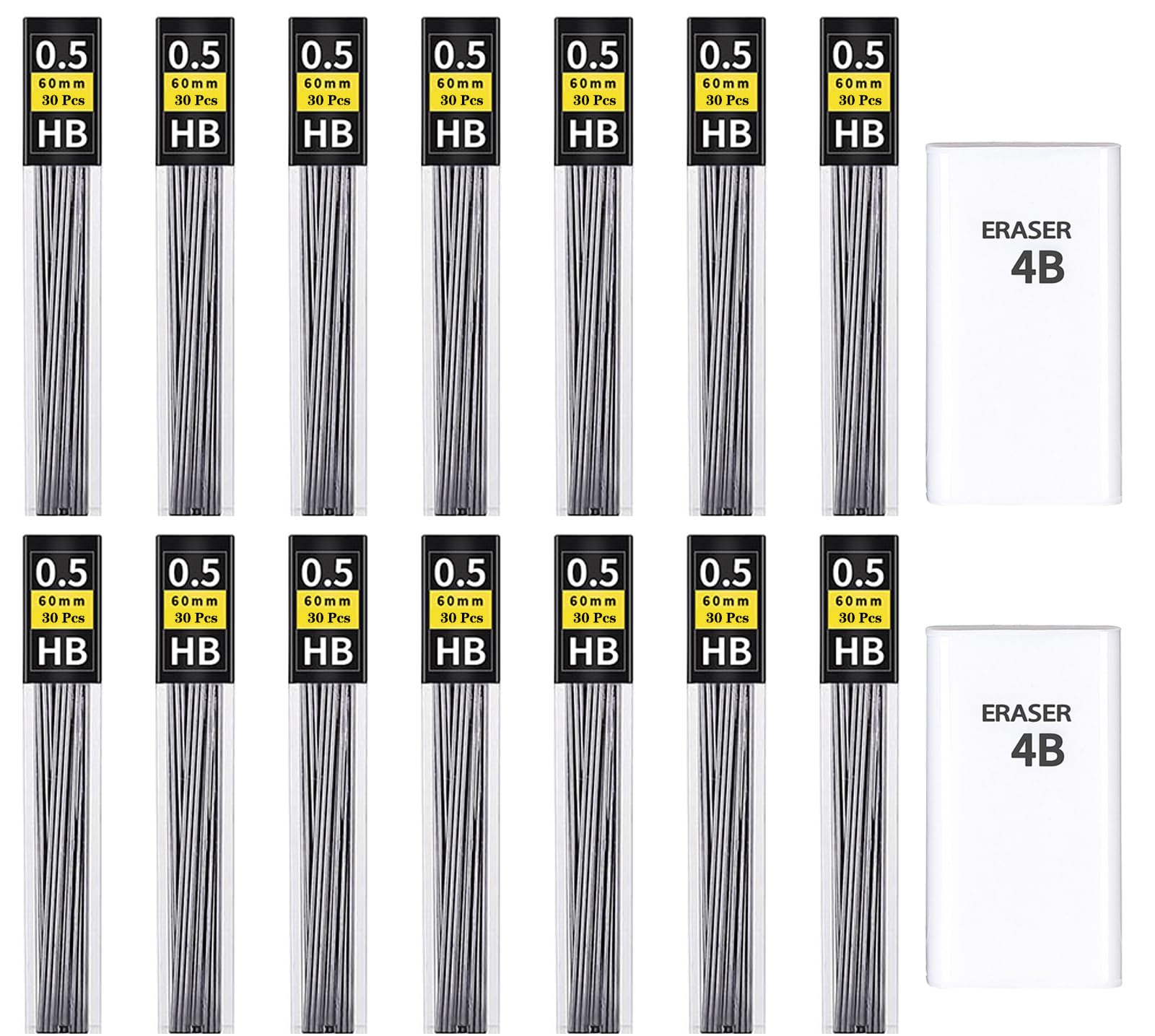 KMEIVOL Bleistiftminen 0,5 mm, 450 Stück 0.5 mm HB bruchfeste Minen für Druckbleistifte and 2 Radierer,Geschmeidig und klar schreiben