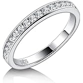 DMSF Moissanite Half Eternity Ring for Women 925 Sterling Silver Moissanite Wedding Band D Color VVS1 Round Cut Channel Set Anniversary Band Stackable Ring