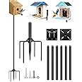 QwayHome Upgrade 80In Smart Bird Feeder Pole, Outdoor Bird House Poles Mount Kit for Bird Buddy Feeder & Wooden Bird House, Adjustable Heavy-Duty Birdhouse Pole Stand Post Set with 5-Prong Base
