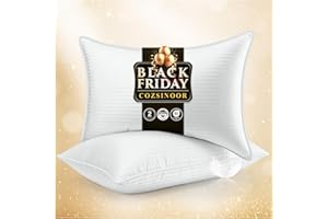 COZSINOOR Goose Feather Pillows Queen Size Set of 2 - Hotel Down Bed Pillow for Sleeping, Soft 600 TC Cotton Cover, Fluffy Support Surround Fill Down Alternative for Back, Stomach, Side Sleepers