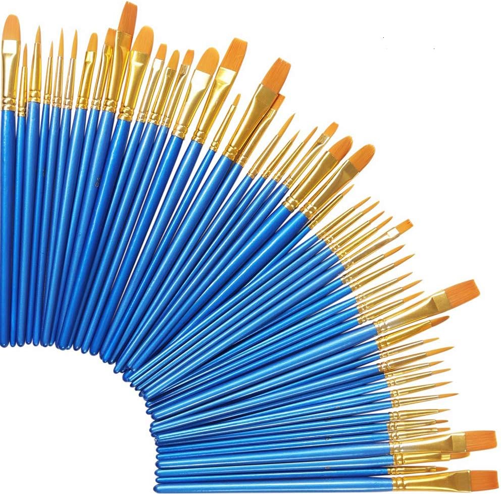 Demana 5 packs/50 pcs Paint Brush Set, Acrylic Paint Brush Set for All Purpose Oil Watercolor Painting Artist Professional Kits