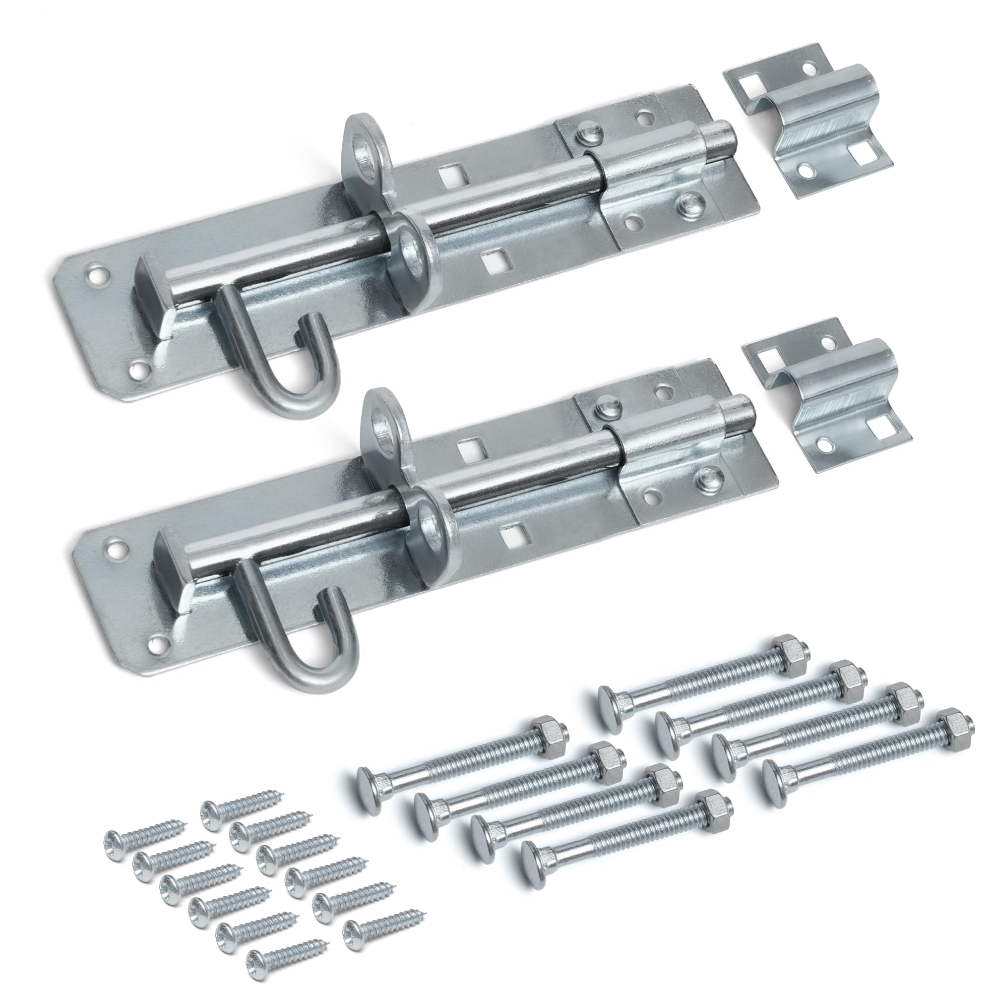 ZAVIA Brenton Gate Bolt Door Lock - 2 Pack 150mm (6”) Sliding Padbolt with Zinc Plated Galvanised Finish - Gate Bolts for Wooden Gates, Garden, Shed & Garage Door Lock