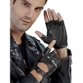 GSG Men Fingerless Gloves Driving Leather Cycling Half Finger Motorcycle Unlined Gloves for Cycling