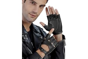 GSG Men Fingerless Gloves Driving Leather Cycling Half Finger Motorcycle Unlined Gloves