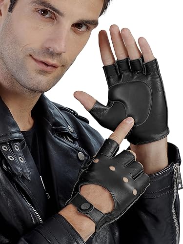 GSG Men Fingerless Gloves Driving Leather Cycling Half Finger