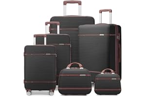 Lulusail Luggage Sets 6 Piece with two Cosmetic Case, Expandable(Only 28 & 24") Hardside Luggage with 360° Spinner Wheels, Durable Luggage Set Clearance For Women Men, Black