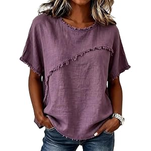 Cotton Linen Tops for Women 2026 Dressy Casual Short Sleeve Blouses Fitted Work Beach Gauze Shirts Y2k Boho Top
