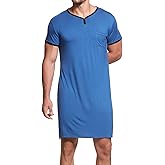 Lu's Chic Men's Nightshirt Short Sleeve Nightgown Henley Sleep Gowns Nightwear for Sleeping
