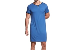 Lu's Chic Men's Nightshirt Short Sleeve Nightgown Henley Sleep Gowns Nightwear for Sleeping