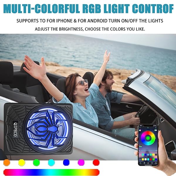 10″ 1200W SLIM UNDERSEAT POWERED CAR SUBWOOFER AND AMP PACKAGE WITH RGB BEAT-SYNCED LIGHT, BUILT IN AMP INDIVIDUAL CONTROL FOR LOW PASS/GAIN/BOOST BASS FOR TRUCK/SUV/JEEP/MPV