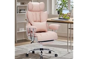 Efomao Big and Tall Office Chair 400LBS, Heavy Duty Executive Office Chair with Foot Rest, Home Office Desk Chairs, Pink Big Tall Computer Chair