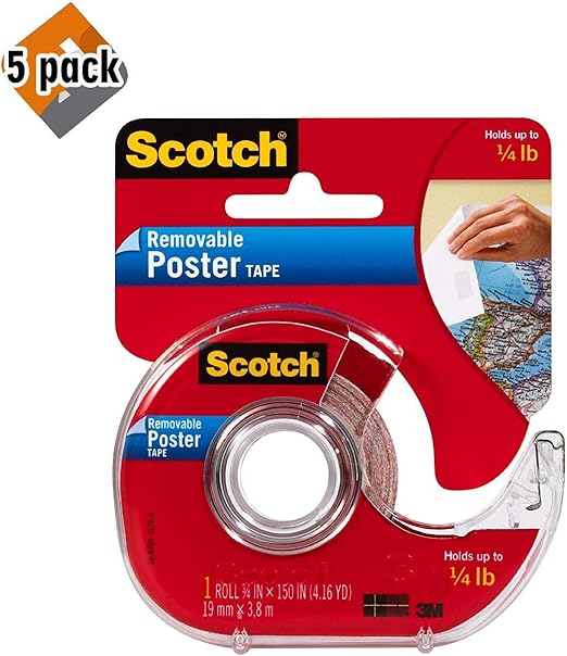Scotch Removable Poster Tape, 3/4inch x 150inches, Clear