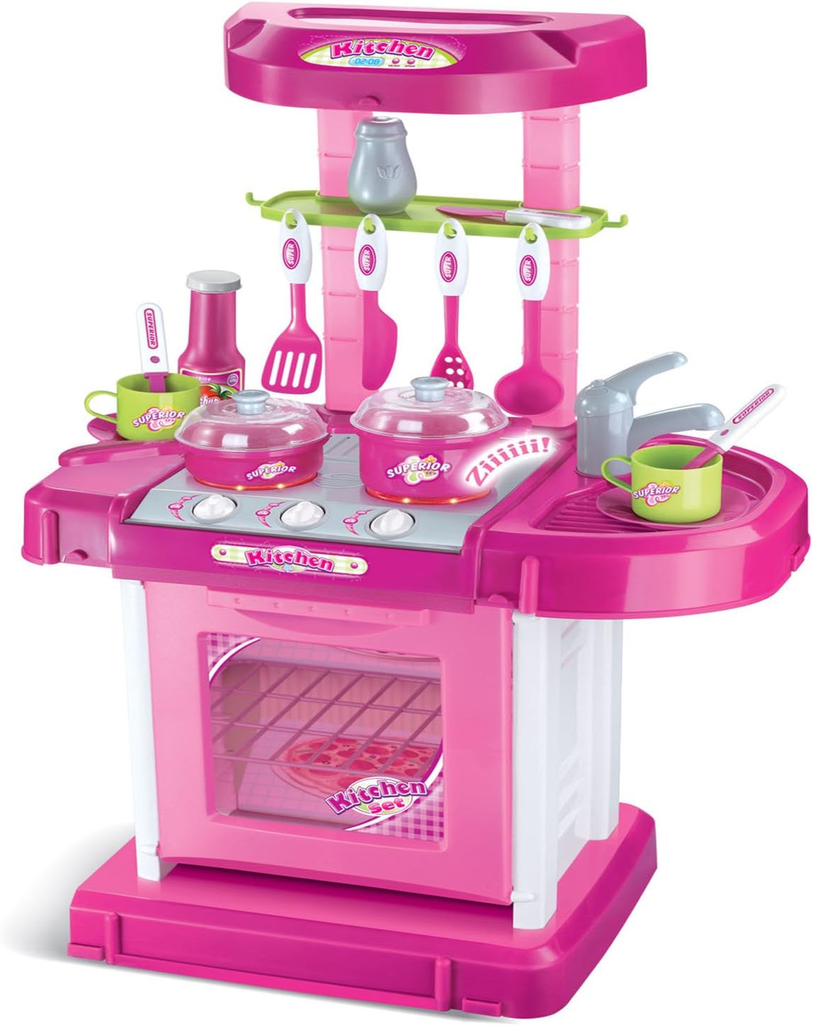 Portable Pink Electronic Children Kids Kitchen Cooking Girl Toy Cooker Play Set
