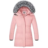 WULFUL Girl's Winter Long Coats Hooded Parka Kids Warm Puffer Jacket