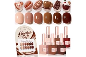 Double Rhythm 6 Pcs 15 ML Gel Polish Set Same Color Same Bottle Soak Off Gel Polish Kit Nail Art Manicure Salon DIY at Home for Women (Burgundy Cherry Brown Coffee -T6-69)