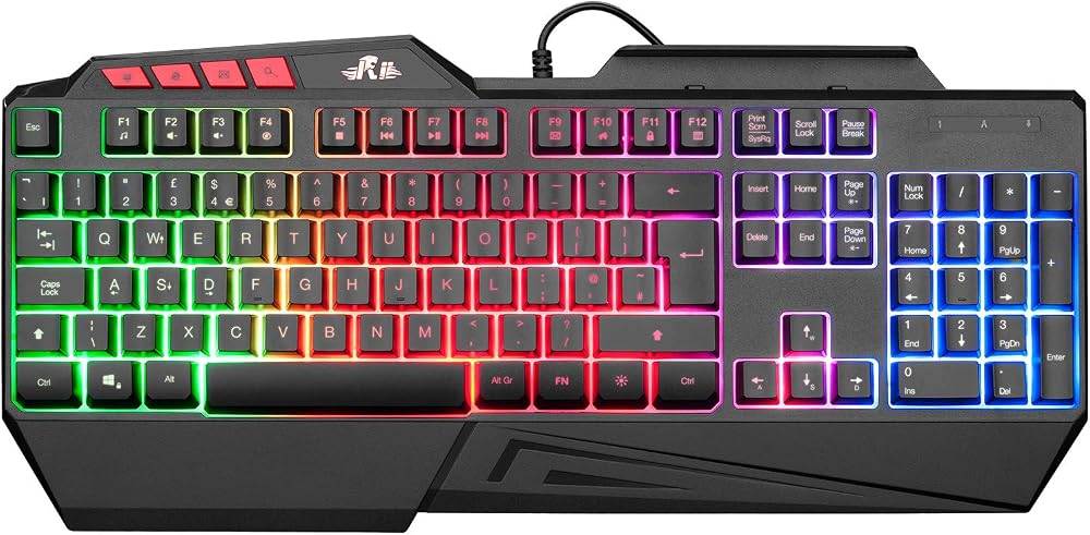 Rii RK202 Gaming Keyboard Rainbow Backlight Spill-Resistant UK Layout