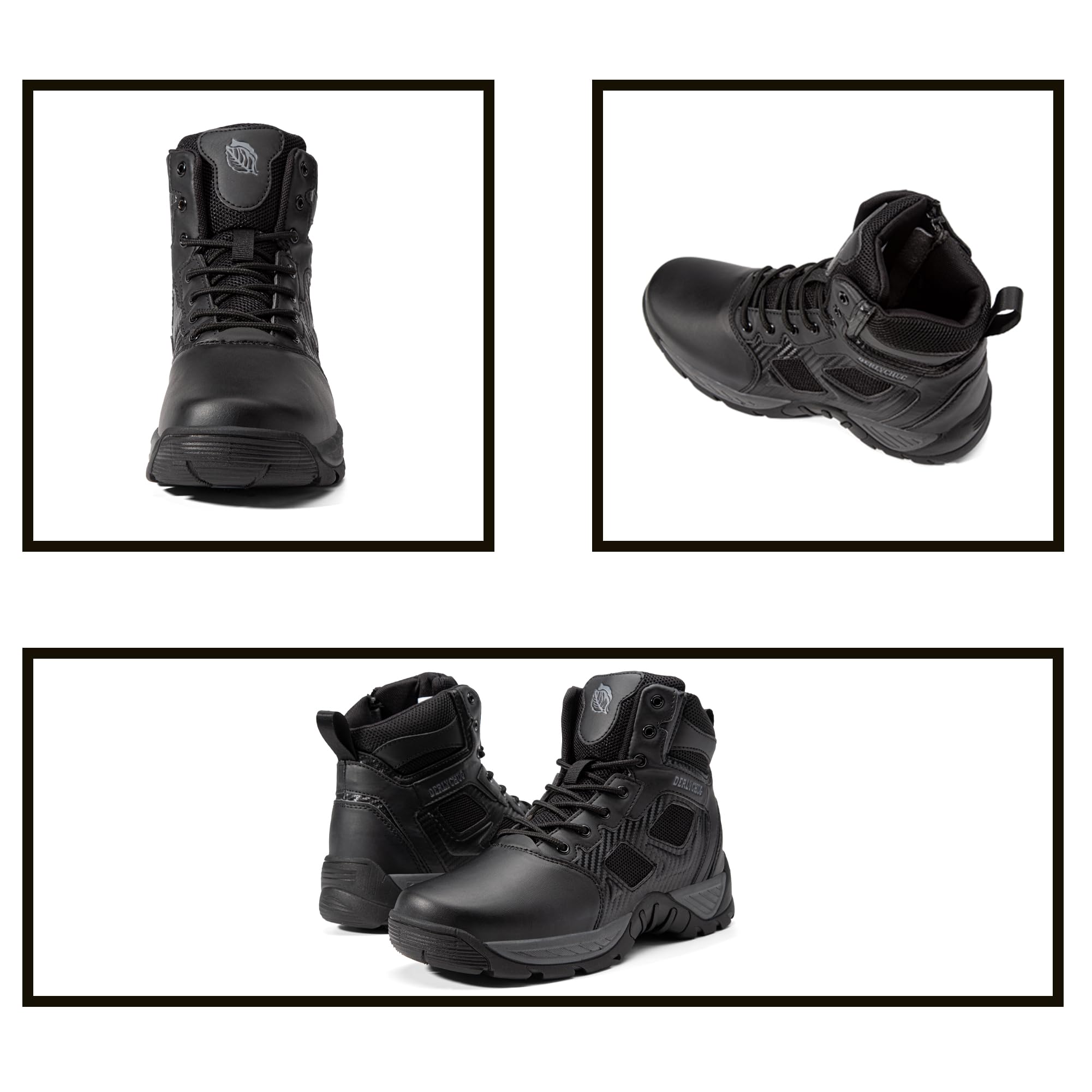 derlychug Männer Tactical Military 6 Zoll Combat Side Zip Boot Leichter schwarzer Leder Army Duty Arbeitsschuh (Schwarz,46) 4