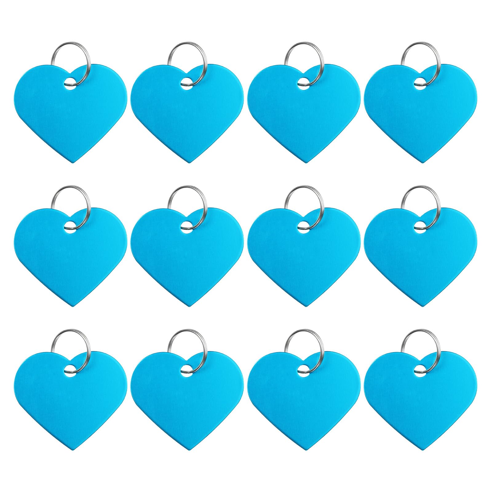 PATIKIL Aluminum Stamping Blanks 1.3 x 1.5 Inch, 12Pcs Heart Shape Metal Engraving Blank Discs Sublimation ID Name Tags Dog Tag with Key Rings for DIY Craft Engraving, Light Blue
