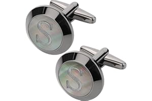 TAIGRAMA Cufflinks for Men, Black Mother Of Pearl Cuff Links Mens Gunmetal Black Cuff Links Initial Personalized Gift for Groom Husband Father