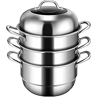 Giantex 3-Layer Stainless Steel Steamer Pot for Cooking Soup and Steaming Food Steam Pot with with Tempered Glass Lid, 2…