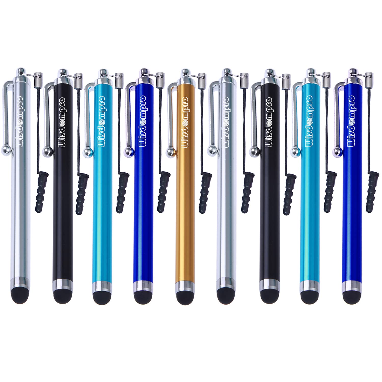Wisdompro Stylus Pens for Touch Screens, 9 Pack Universal Capacitive Stylus Pens with Lanyard Tether for iPhones, iPads, Smartphones, Tablets, Samsung Galaxy Note/Tab (5-Colour Guy Pack)