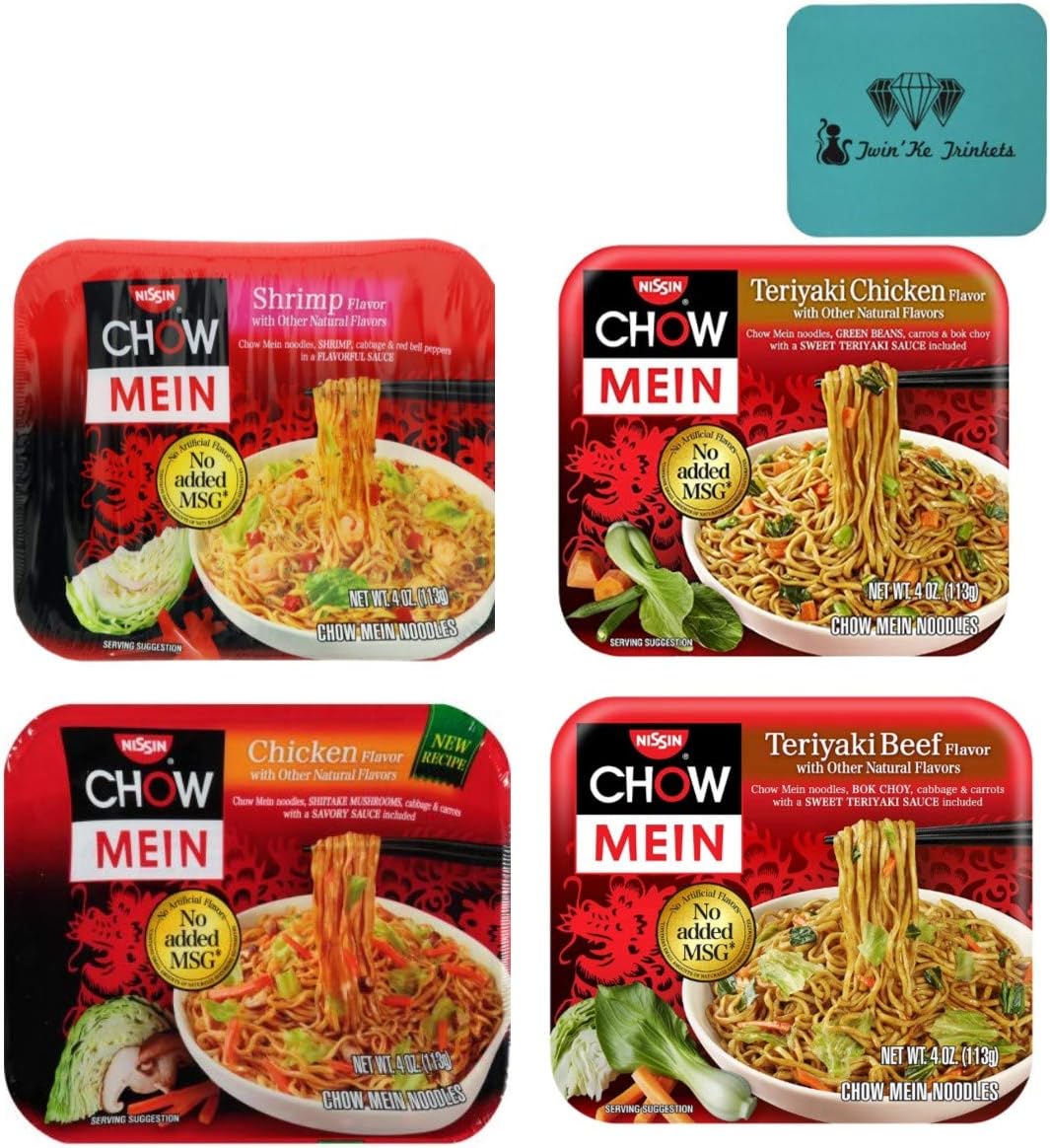 Chicken Shrimp Teriyaki Beef Teriyaki Chicken Flavor Variety (Bonus Exclusive Treasures and Twinkies Bonus Item TM) Chow Mein Noodles 4-Ounce Units (Pack of 8)
