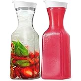 DilaBee Plastic Water Pitcher With Lid - Square Clear Carafe Pitchers for Drinks, Milk, Smoothie, Iced Tea, Mimosa Bar Supplies - BPA-Free - NOT DISHWASHER SAFE - (2-Pack, 32 Ounce,)
