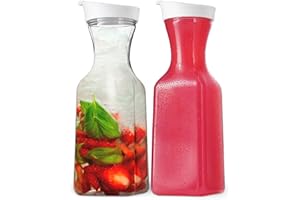 DilaBee Plastic Water Pitcher With Lid - Square Carafe Pitchers for Drinks, Milk, Smoothie, Iced Tea, Mimosa Bar Supplies - BPA-Free - NOT DISHWASHER SAFE (2-Pack, 32 Ounce)